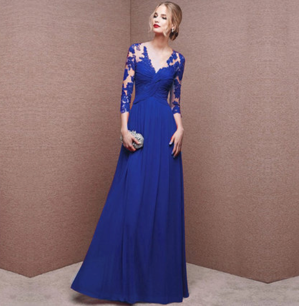 Dress for Women – Elegant Maxi Length – Lace Top – Ruched Waist – Long Sleeves