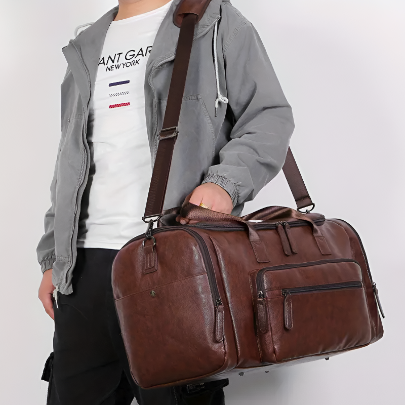 Benjamin Leather Duffel Bag | Top Handle And Pockets Duffel Bag