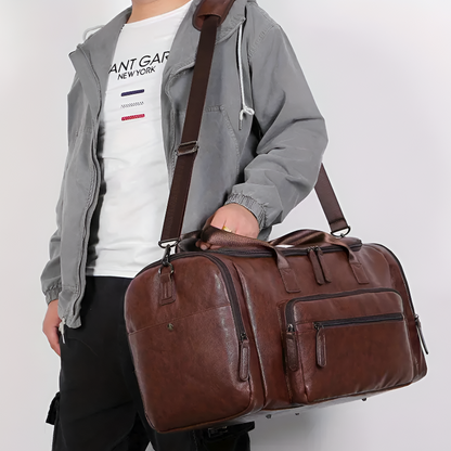Benjamin Leather Duffel Bag | Top Handle And Pockets Duffel Bag