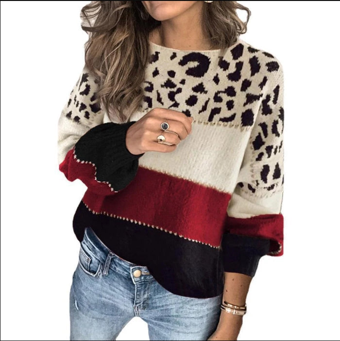 Women's Sweater – Wool Blend – Relaxed Fit – Animal Print and Stripes