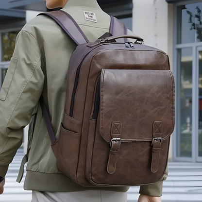 Teddy Leather Flap Backpack | Buckle Straps & Top Handle Backpack