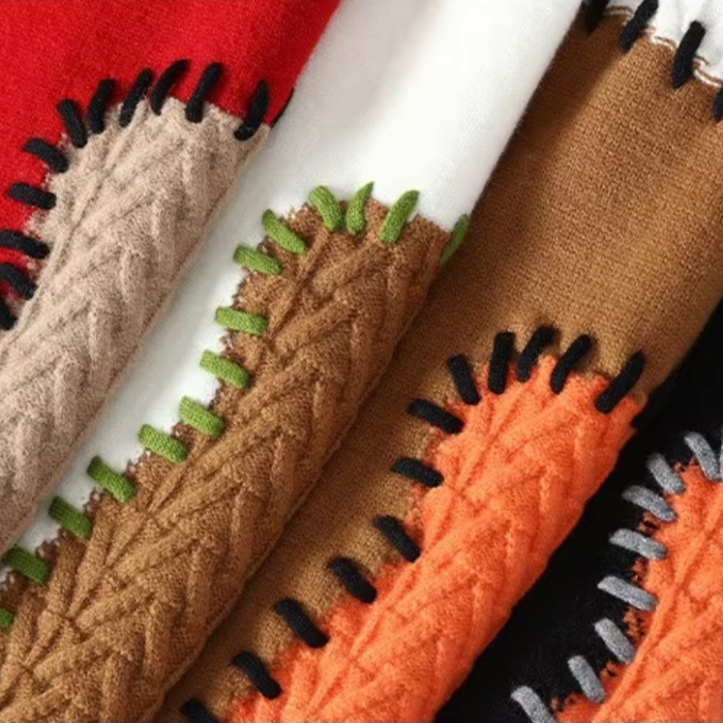 Isaac Relaxed Fit Sweater | Patchwork Crewneck Sweater