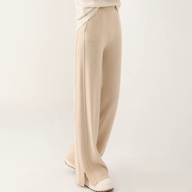 Teresa Wide-Leg Pants | Full-Length Slit Hem Pants