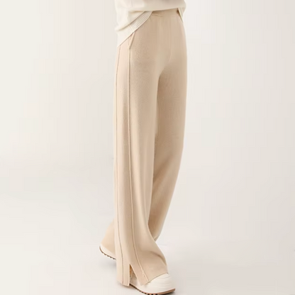 Teresa Wide-Leg Pants | Full-Length Slit Hem Pants