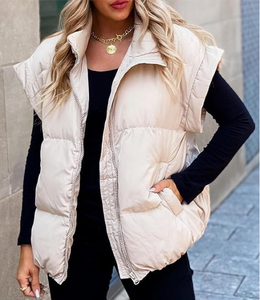 Women's Vest – Padded Quilted – Relaxed Fit – Zipper – High Collar Layered