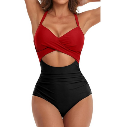 Women's Swimsuit – Slim Fit – Cutout – Halterneck – Breathable Stretch Fabric