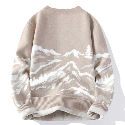 Isaac Relaxed Fit Sweater | Mountain Print Crewneck Sweater