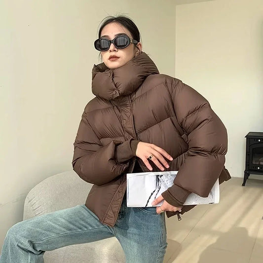 Women's Puffer Jacket - High Collar - Oversized Fit - Padded and Warm