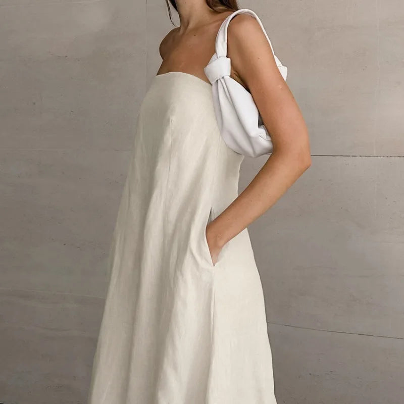 Women's Maxi Dress – Strapless – Cotton Linen Blend – Relaxed Fit – Backless