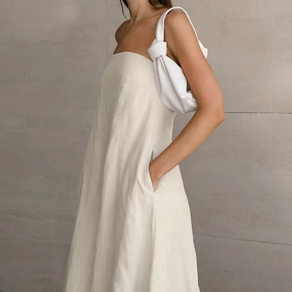 Women's Maxi Dress – Strapless – Cotton Linen Blend – Relaxed Fit – Backless
