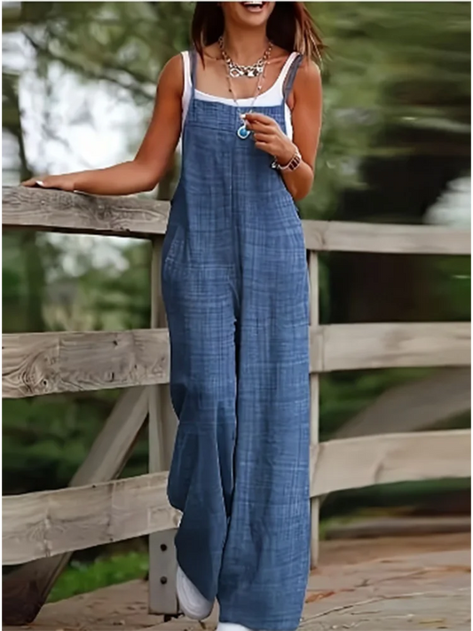 Women's Jumpsuit – Relaxed Fit – Natural Fibers – Sleeveless Overall Model