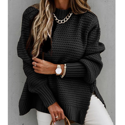 Women's Knitted Sweater - Oversized Fit - Soft and Warm - Round Neck - Long Sleeves