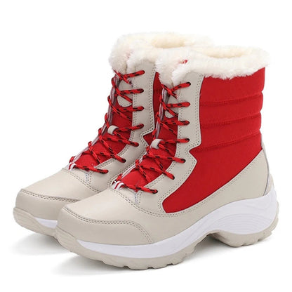 Women's Snow Boots – Mid-Calf – Water-Repellent – Lined with Faux Fur – Lace-Up – Platform Sole