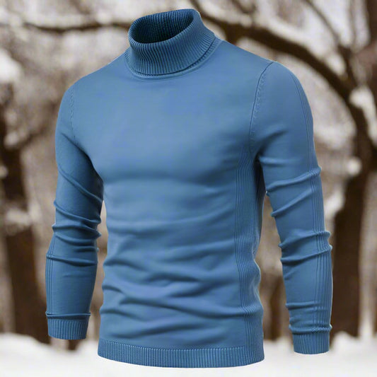 Men's High-Neck Sweater - Soft Knit - Slim Fit - Ribbed Cuffs