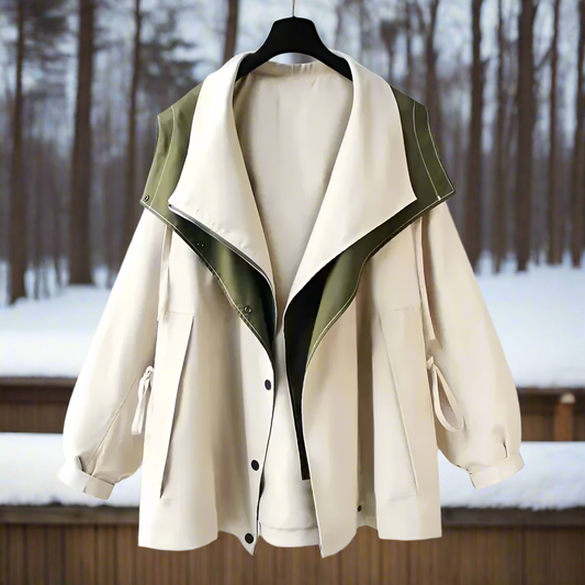 Women's Jacket - Relaxed Fit - Hidden Closure - Large Front Pockets - Adjustable Sleeves