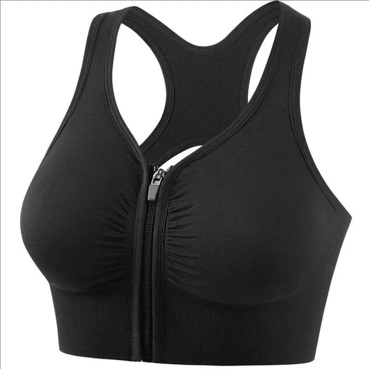 Women's Sports Bra – Snug Fit – Breathable Material – Zipper – Racerback