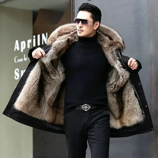 Men's Parka Jacket – Water-Repellent – Fur-Lined Hood – Spacious Fit – Long Model