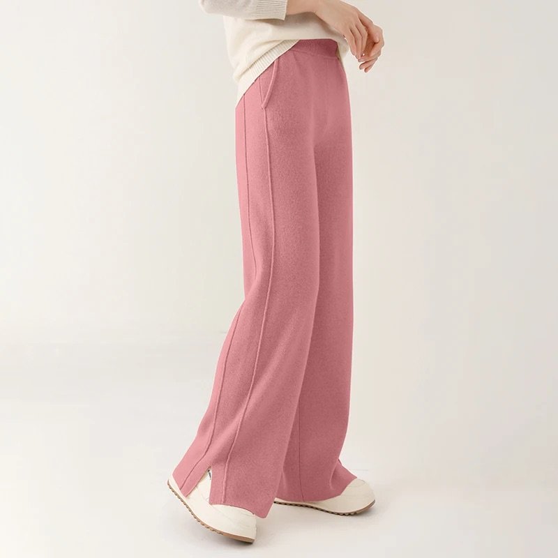 Teresa Wide-Leg Pants | Full-Length Slit Hem Pants