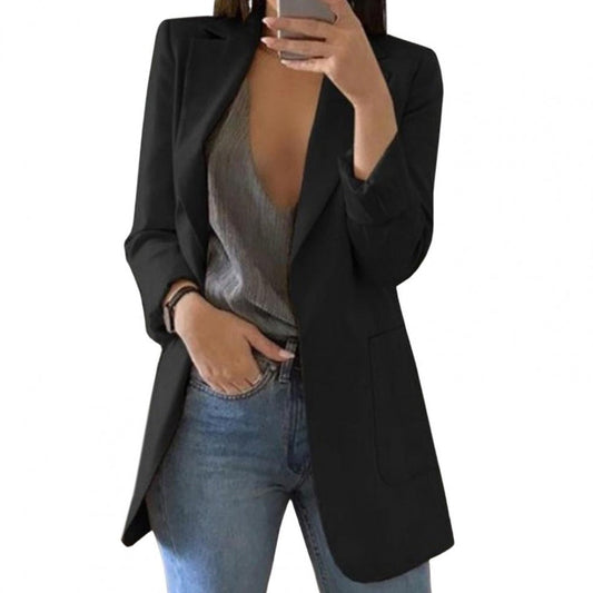 Women's Blazer – Tailored Fit – Hip Length – Large Pockets – Open Front