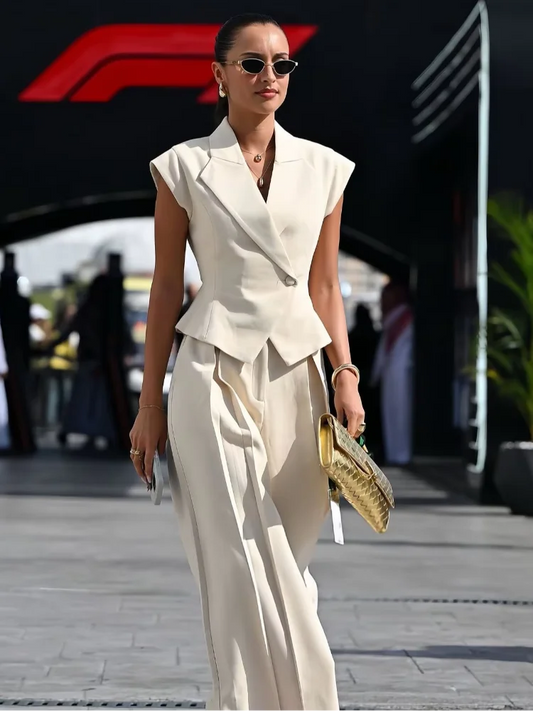 Women's Jumpsuit – Sleeveless V-neck Top – High Waist – Wide Legs – Luxurious Fabric