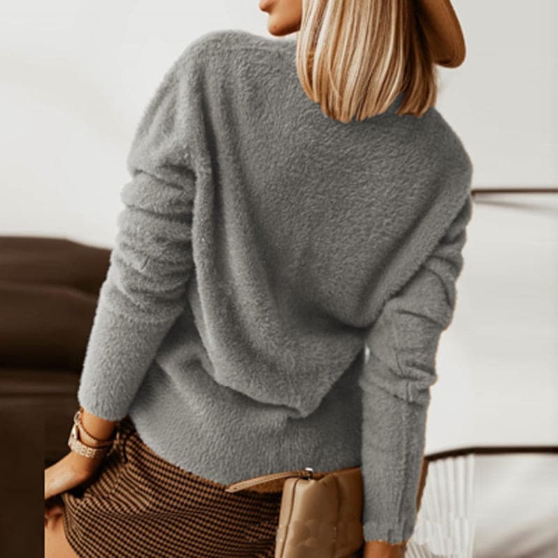 Dame Cardigan - Myk Strikk - V-hals - Store Knapper - Avslappet Passform