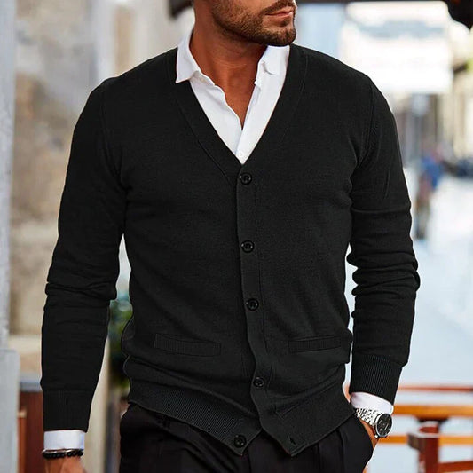 Men's Sweater Cardigan – Slim Fit – Soft Knit – V-Neck – Button Front – Ribbed Edges