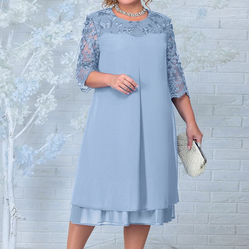 Dress for Women – Midi Length – A-line Fit – Embroidered Floral Pattern – Lightweight Fabric