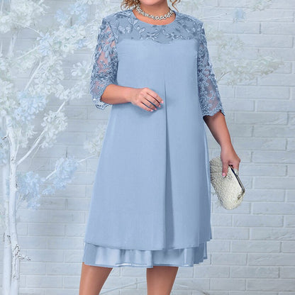 Dress for Women – Midi Length – A-line Fit – Embroidered Floral Pattern – Lightweight Fabric