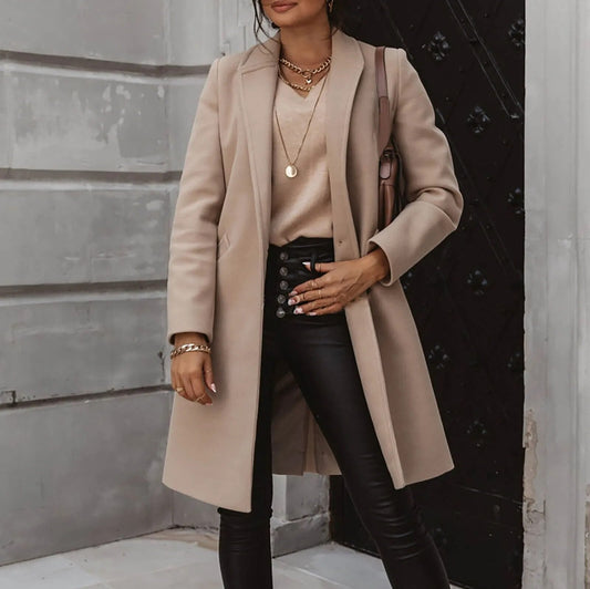 Women's Overcoat – Wool Blend – Tailored Fit – Classic Notch Collar – Elegant Design
