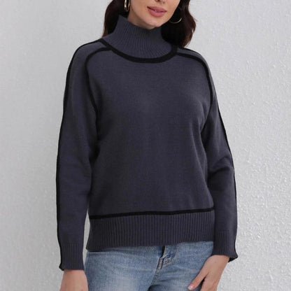 Martina Relaxed Fit Mock Neck Sweater | Contrast Trim Sweater