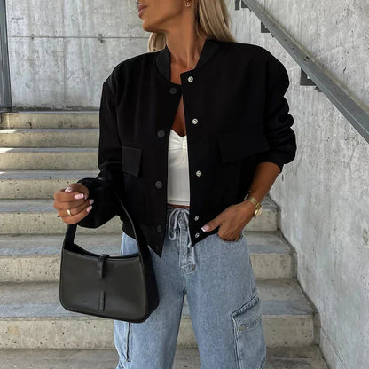 Women's Jacket – Relaxed Fit – Natural Fibers – Button Front – Pockets