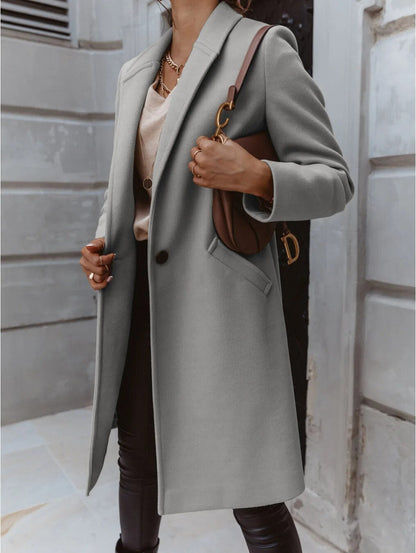 Women's Overcoat – Wool Blend – Tailored Fit – Classic Notch Collar – Elegant Design