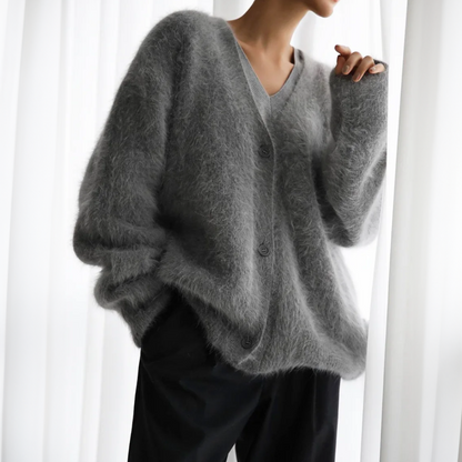 Women's Cardigan - Soft Mohair Blend - Oversized Fit - Open Front with Buttons
