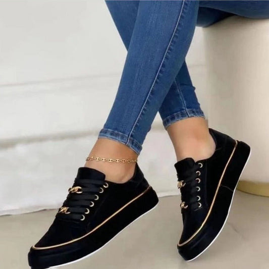 Women's Sneakers – Slip-On – Soft Knit – Low Profile – Chain Detail – Comfortable