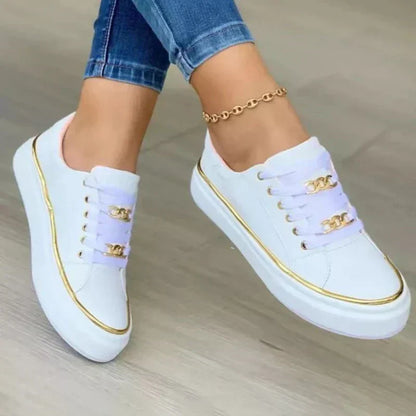 Women's Sneakers – Slip-On – Soft Knit – Low Profile – Chain Detail – Comfortable