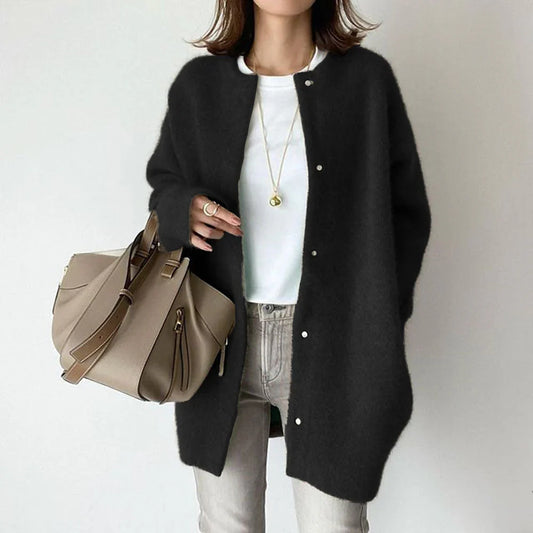 Women's Cardigan – Wool – Oversized Fit – Mid-Length – Buttons – Long Sleeves