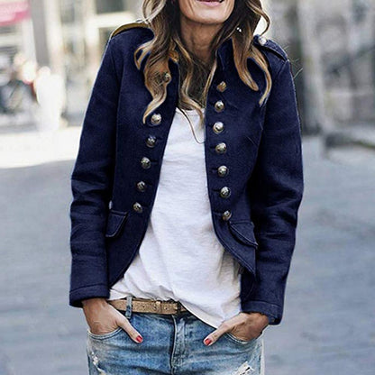 Women's Blazer – Tailored Fit – Double-Breasted – Stand Collar and Military Style