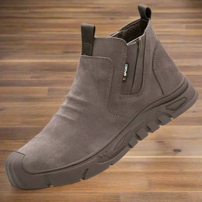 Men's Boots - Suede Slip-On - Elastic Panels - Sturdy Rubber Sole