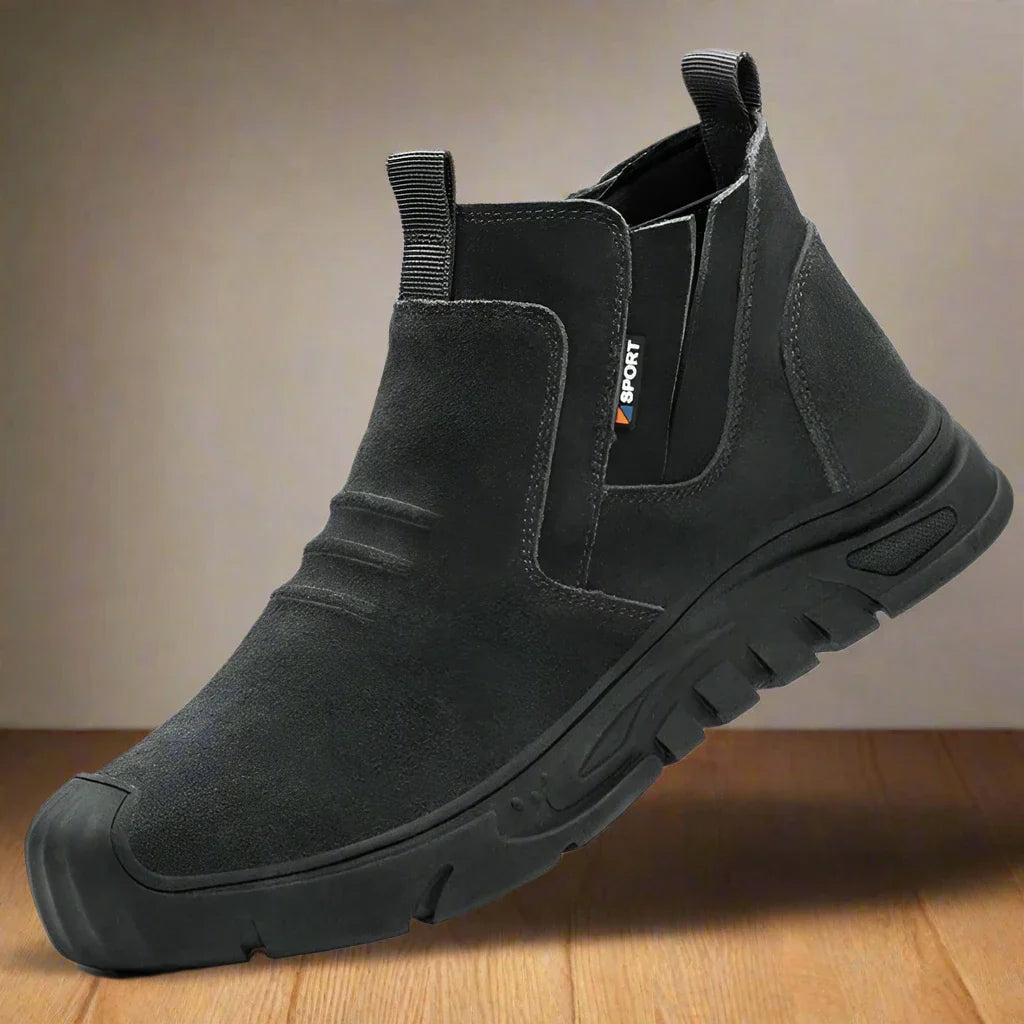 Men's Boots - Suede Slip-On - Elastic Panels - Sturdy Rubber Sole