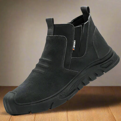 Men's Boots - Suede Slip-On - Elastic Panels - Sturdy Rubber Sole