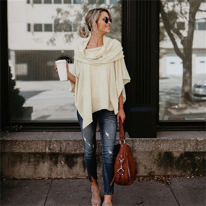 Women's Off-Shoulder Top – Soft Knit – Relaxed Fit – Long Sleeves – Asymmetric Hem