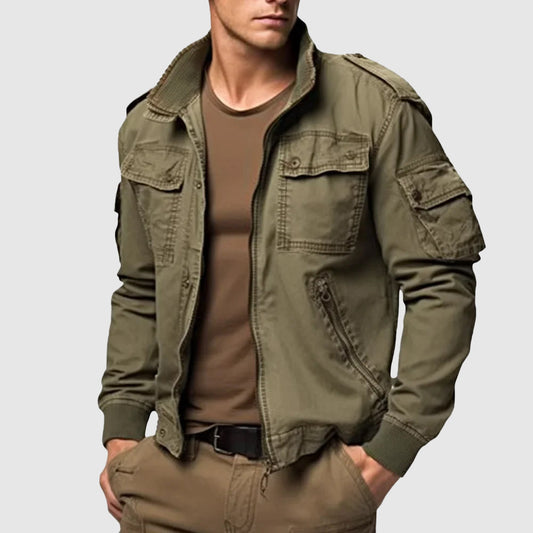 Men's Bomber Jacket – Structured Fit – Cotton Blend – Ribbed Edges – Multi-Pocket Design