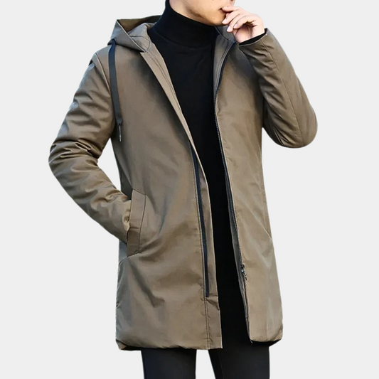 Men's Long Coat – Relaxed Fit – Hood – Wind Resistant – Full Length