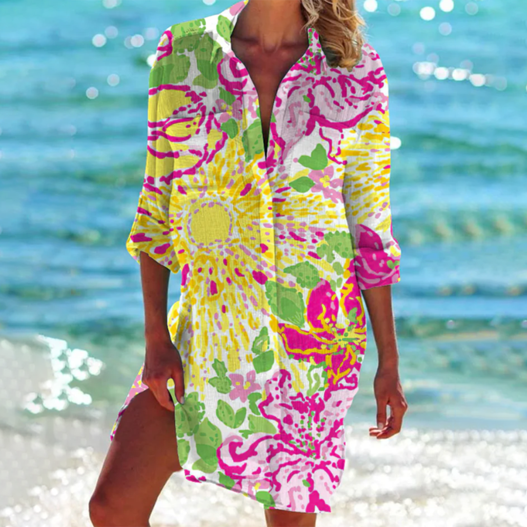 Women's Shirt Dress - Light and Breathable - Knee-Length - Relaxed Fit - With Buttons