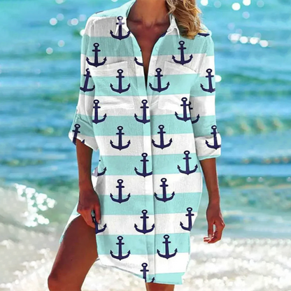 Women's Shirt Dress - Light and Breathable - Knee-Length - Relaxed Fit - With Buttons