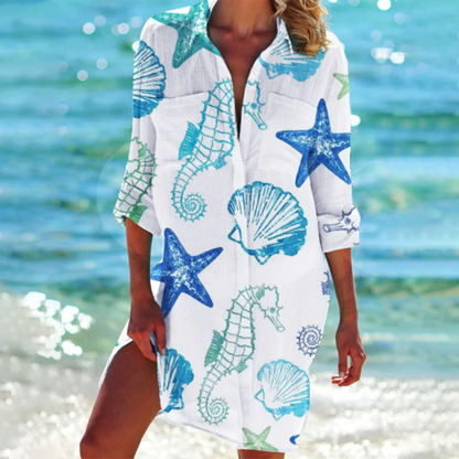 Women's Shirt Dress - Light and Breathable - Knee-Length - Relaxed Fit - With Buttons