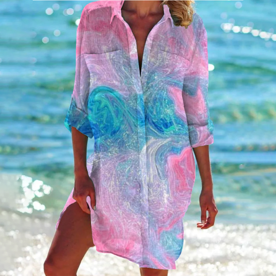 Women's Shirt Dress - Light and Breathable - Knee-Length - Relaxed Fit - With Buttons