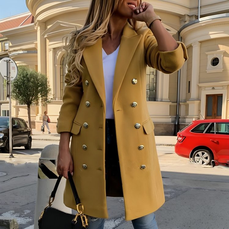 Women's Wool Coat – Tailored Fit – Double-Breasted – Luxurious Fabric – Long Model
