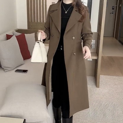 Women's Trench Coat – Wool Blend – Tailored Fit – Knee Length – Double-Breasted