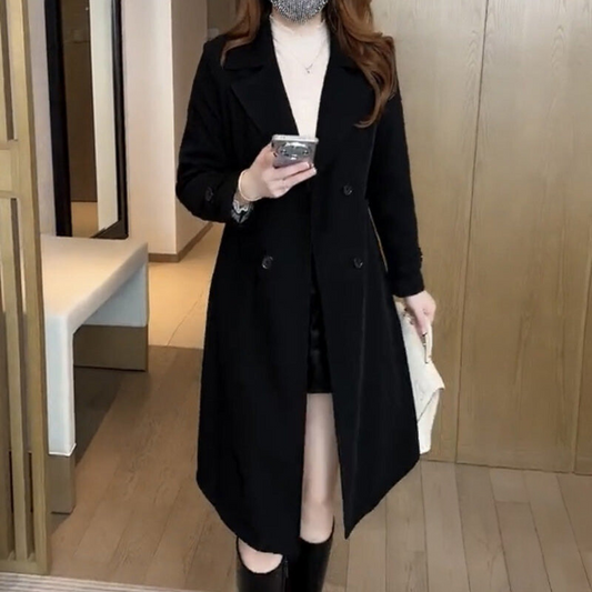 Women's Trench Coat – Wool Blend – Tailored Fit – Knee Length – Double-Breasted